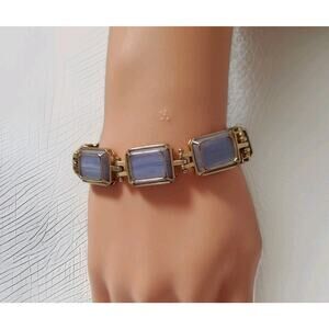 J.Crew Encased Marble Station Bracelet Misty Blue Reconstituted Stone 7 Inches